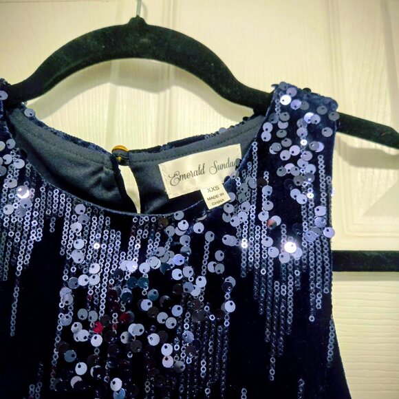 Emerald Sundae Velvet Sequence Blue Dress Size XX Small New With Tags - Picture 2 of 5